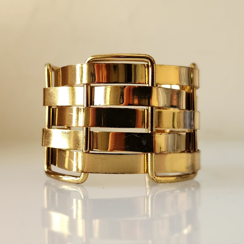 Basquetweave Gold Tone Wide Cuff Bracelet